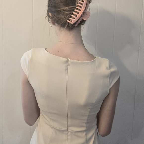 Buttery Yellow Structured Sheath Dress | Elegant Draped Detail - Picture 3 of 15